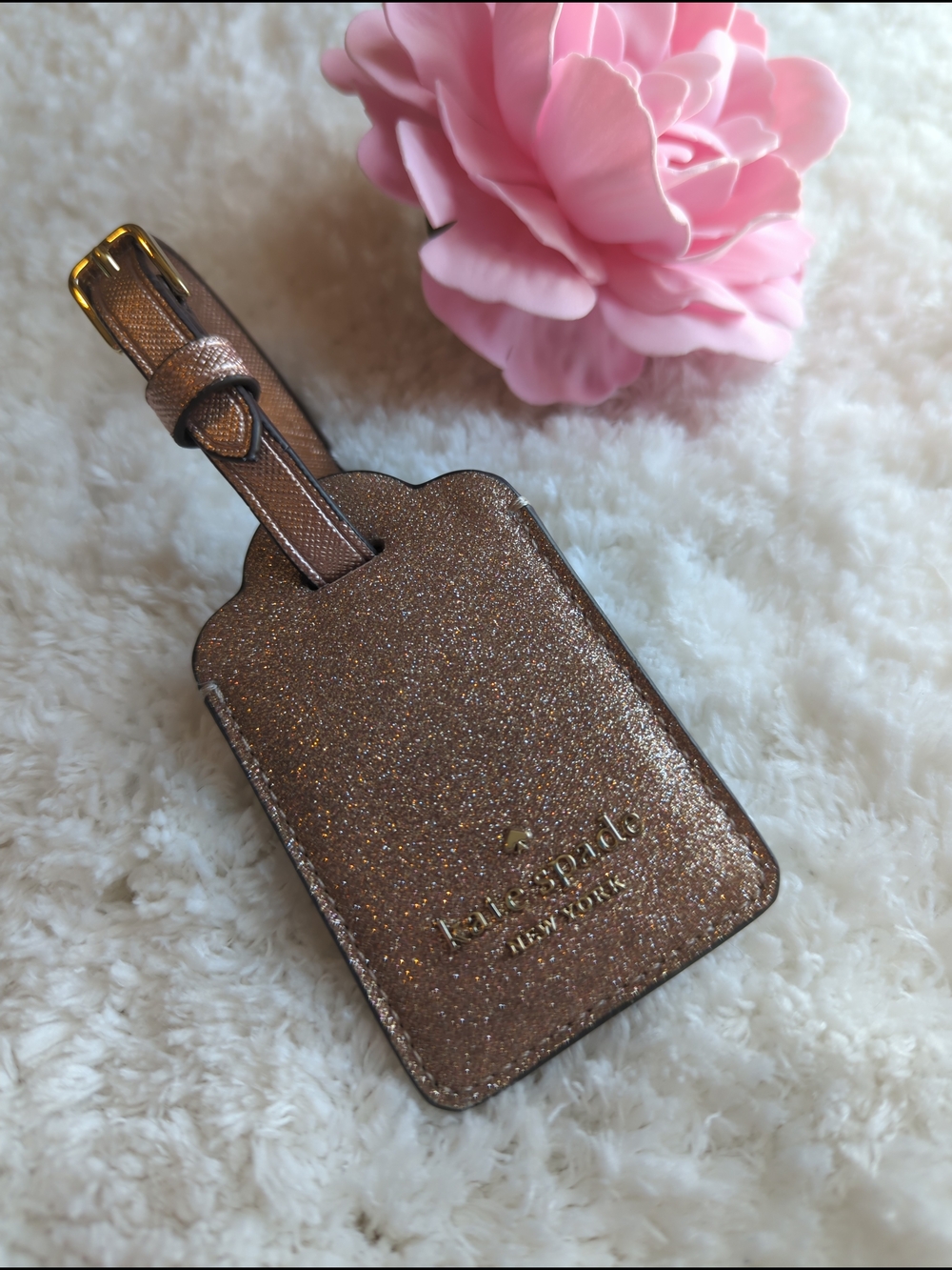 Kate Spade Glitter Luggage Tag - Rose Gold Rare Sparkling Collectable